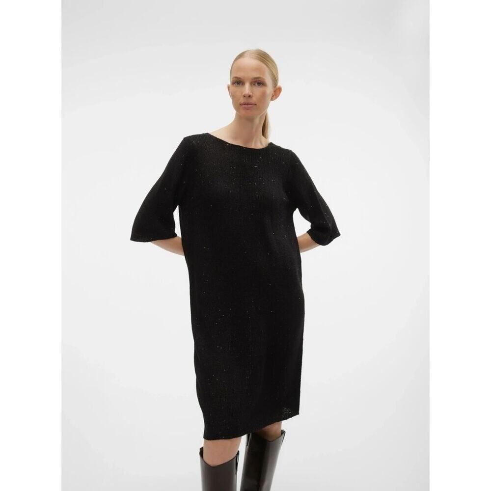 Vero Moda Knitted‎ VNeck Backed Dequin Short Dress Black Size Large NWT